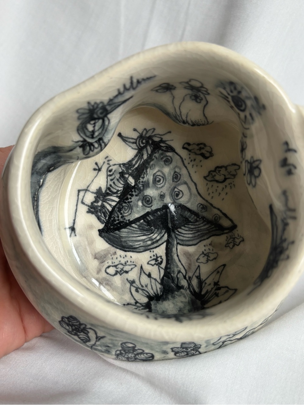 Handcrafted Whimsical Thumbprint Ceramic Vessel Signed Studio Pottery